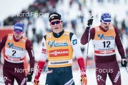 02.12.2017, Lillehammer, Norway (NOR): Johannes Hoesflot Klaebo (NOR), Alexander Bolshunov (RUS), Sergey Ustiugov (RUS), (l-r)  - FIS world cup cross-country, individual sprint, Lillehammer (NOR). www.nordicfocus.com. © Modica/NordicFocus. Every downloaded picture is fee-liable.