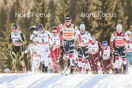 03.12.2017, Lillehammer, Norway (NOR): Alexey Poltoranin (KAZ), Marcus Hellner (SWE), Matti Heikkinen (FIN), Alex Harvey (CAN), Hans Christer Holund (NOR), Johannes Hoesflot Klaebo (NOR), Didrik Toenseth (NOR), (l-r)  - FIS world cup cross-country, skiathlon men, Lillehammer (NOR). www.nordicfocus.com. © Modica/NordicFocus. Every downloaded picture is fee-liable.