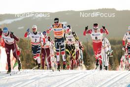03.12.2017, Lillehammer, Norway (NOR): Alexey Chervotkin (RUS), Martin Johnsrud Sundby (NOR), Johannes Hoesflot Klaebo (NOR), Alexey Poltoranin (KAZ), Alex Harvey (CAN), (l-r)  - FIS world cup cross-country, skiathlon men, Lillehammer (NOR). www.nordicfocus.com. © Modica/NordicFocus. Every downloaded picture is fee-liable.