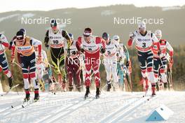 03.12.2017, Lillehammer, Norway (NOR): Johannes Hoesflot Klaebo (NOR), Alexey Poltoranin (KAZ), Alex Harvey (CAN), Matti Heikkinen (FIN), Hans Christer Holund (NOR), (l-r)  - FIS world cup cross-country, skiathlon men, Lillehammer (NOR). www.nordicfocus.com. © Modica/NordicFocus. Every downloaded picture is fee-liable.