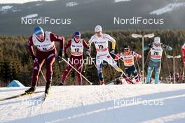 03.12.2017, Lillehammer, Norway (NOR): Alexey Chervotkin (RUS), Alexander Bolshunov (RUS), Marcus Hellner (SWE), Johannes Hoesflot Klaebo (NOR), Jean Marc Gaillard (FRA), (l-r)  - FIS world cup cross-country, skiathlon men, Lillehammer (NOR). www.nordicfocus.com. © Modica/NordicFocus. Every downloaded picture is fee-liable.