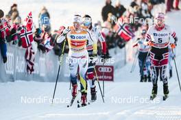 03.12.2017, Lillehammer, Norway (NOR): Charlotte Kalla (SWE), Heidi Weng (NOR), Teresa Stadlober (AUT), (l-r)  - FIS world cup cross-country, skiathlon women, Lillehammer (NOR). www.nordicfocus.com. © Modica/NordicFocus. Every downloaded picture is fee-liable.