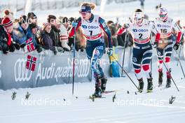 03.12.2017, Lillehammer, Norway (NOR): Jessica Diggins (USA), Marit Bjoergen (NOR), Kathrine Rolsted Harsem (NOR), (l-r)  - FIS world cup cross-country, skiathlon women, Lillehammer (NOR). www.nordicfocus.com. © Modica/NordicFocus. Every downloaded picture is fee-liable.