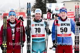 10.12.2017, Davos, Switzerland (SUI): Sergey Ustiugov (RUS), Maurice Manificat (FRA), Alexander Bolshunov (RUS) - FIS world cup cross-country, 15km men, Davos (SUI). www.nordicfocus.com. © Modica/NordicFocus. Every downloaded picture is fee-liable.
