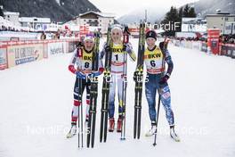 09.12.2017, Davos, Switzerland (SUI): Maiken Caspersen Falla (NOR), Stina Nilsson (SWE), Kikkan Randall (USA), (l-r) - FIS world cup cross-country, individual sprint, Davos (SUI). www.nordicfocus.com. © Modica/NordicFocus. Every downloaded picture is fee-liable.