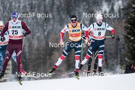 09.12.2017, Davos, Switzerland (SUI): Sergey Ustiugov (RUS), Johannes Hoesflot Klaebo (NOR), Sondre Turvoll Fossli (NOR), (l-r)  - FIS world cup cross-country, individual sprint, Davos (SUI). www.nordicfocus.com. © Modica/NordicFocus. Every downloaded picture is fee-liable.
