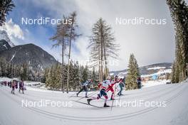 17.12.2017, Toblach, Italy (ITA): Simen Hegstad Krueger (NOR), Maurice Manificat (FRA), Andrew Musgrave (GBR), Alex Harvey (CAN), (l-r)  - FIS world cup cross-country, pursuit men, Toblach (ITA). www.nordicfocus.com. © Modica/NordicFocus. Every downloaded picture is fee-liable.