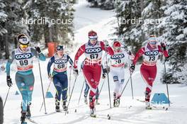 17.12.2017, Toblach, Italy (ITA): Laura Chamiot Maitral (FRA), Irina Bykova (KAZ), Dahria Beatty (CAN), Martyna Galewicz (POL), Katherine Stewart-Jones (CAN), (l-r)  - FIS world cup cross-country, pursuit women, Toblach (ITA). www.nordicfocus.com. © Modica/NordicFocus. Every downloaded picture is fee-liable.