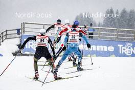 13.01.2017, Val di Fiemme, Italy (ITA): Jakob Lange (GER), Kristjan Ilves (EST), Antoine Gerard (FRA), (l-r)  - FIS world cup nordic combined, individual gundersen HS134/10km, Val di Fiemme (ITA). www.nordicfocus.com. © Bragotto/NordicFocus. Every downloaded picture is fee-liable.