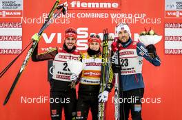 13.01.2017, Val di Fiemme, Italy (ITA): Johannes Rydzek (GER), Eric Frenzel (GER), Magnus H. Moan (NOR), (l-r) - FIS world cup nordic combined, individual gundersen HS134/10km, Val di Fiemme (ITA). www.nordicfocus.com. © Bragotto/NordicFocus. Every downloaded picture is fee-liable.
