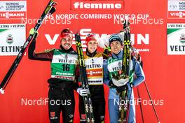 15.01.2017, Val di Fiemme, Italy (ITA): Johannes Rydzek (GER), Eric Frenzel (GER), Akito Watabe (JPN), (l-r) - FIS world cup nordic combined, individual gundersen HS134/10km, Val di Fiemme (ITA). www.nordicfocus.com. © Bragotto/NordicFocus. Every downloaded picture is fee-liable.