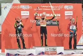 05.02.2017, Pyeong Chang, Korea (KOR): Eric Frenzel (GER), Johannes Rydzek (GER), Mario Seidl (AUT), l-r - FIS world cup nordic combined, individual gundersen HS140/10km, Pyeong Chang (KOR). www.nordicfocus.com. © Tegethof/NordicFocus. Every downloaded picture is fee-liable.