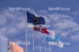 10.03.2017, Oslo, Norway (NOR): Event Feature: National and event flags wave in the wind - FIS world cup nordic combined, individual gundersen HS134/10km, Oslo (NOR). www.nordicfocus.com. © NordicFocus. Every downloaded picture is fee-liable.