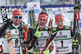 24.02.2017, Lahti, Finland (FIN): Bjoern Kircheisen (GER), Johannes Rydzek (GER), Eric Frenzel (GER), (l-r)  - FIS nordic world ski championships, nordic combined, individual gundersen HS100/10km, Lahti (FIN). www.nordicfocus.com. © Modica/NordicFocus. Every downloaded picture is fee-liable.