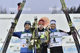 01.03.2017, Lahti, Finland (FIN): Akito Watabe (JPN), Johannes Rydzek (GER), Francois Braud (FRA), (l-r) - FIS nordic world ski championships, nordic combined, individual gundersen HS130/10km, Lahti (FIN). www.nordicfocus.com. © Thibaut/NordicFocus. Every downloaded picture is fee-liable.