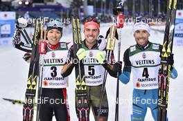 01.03.2017, Lahti, Finland (FIN): Akito Watabe (JPN), Johannes Rydzek (GER), Francois Braud (FRA) - FIS nordic world ski championships, nordic combined, individual gundersen HS130/10km, Lahti (FIN). www.nordicfocus.com. © Thibaut/NordicFocus. Every downloaded picture is fee-liable.