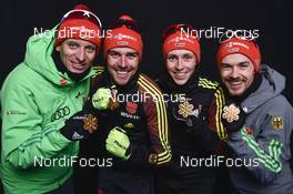 24.02.2017, Lahti, Finland (FIN): Bjoern Kircheisen (GER), Johannes Rydzek (GER), Eric Frenzel (GER), Fabian Riessle (GER), +g+, (l-r)  - FIS nordic world ski championships, nordic combined, medals, Lahti (FIN). www.nordicfocus.com. © NordicFocus. Every downloaded picture is fee-liable.
