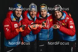 24.02.2017, Lahti, Finland (FIN): Paul Gerstgraser (AUT), Bernhard Gruber (AUT), Mario Seidl (AUT), Philipp Orter (AUT), +g+, (l-r)  - FIS nordic world ski championships, nordic combined, medals, Lahti (FIN). www.nordicfocus.com. © NordicFocus. Every downloaded picture is fee-liable.