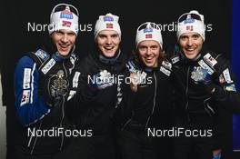 24.02.2017, Lahti, Finland (FIN): Magnus Krog (NOR), Joergen Graabak (NOR), Mikko Kokslien (NOR), Magnus Moan (NOR), +g+, (l-r)  - FIS nordic world ski championships, nordic combined, medals, Lahti (FIN). www.nordicfocus.com. © NordicFocus. Every downloaded picture is fee-liable.