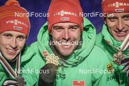 24.02.2017, Lahti, Finland (FIN): Eric Frenzel (GER), Johannes Rydzek (GER), Bjoern Kircheisen (GER), (l-r) - FIS nordic world ski championships, nordic combined, medals, Lahti (FIN). www.nordicfocus.com. © Modica/NordicFocus. Every downloaded picture is fee-liable.