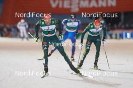 26.11.2017, Ruka, Finland (FIN): Johannes Rydzek (GER), Eero Hirvonen (FIN), Eric Frenzel (GER), (l-r)  - FIS world cup nordic combined, individual gundersen HS142/10km Ruka (FIN). www.nordicfocus.com. © Rauschendorfer/NordicFocus. Every downloaded picture is fee-liable.