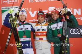26.11.2017, Ruka, Finland (FIN): Espen Andersen (NOR), Akito Watabe (JPN), Johannes Rydzek (GER), (l-r) - FIS world cup nordic combined, individual gundersen HS142/10km Ruka (FIN). www.nordicfocus.com. © Rauschendorfer/NordicFocus. Every downloaded picture is fee-liable.