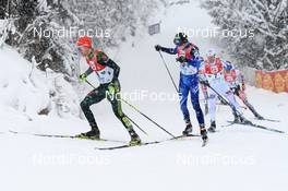 17.12.2017, Ramsau, Austria (AUT): Fabian Riessle (GER), Eero Hirvonen (FIN), Jan Schmid (NOR), (l-r)  - FIS world cup nordic combined, individual gundersen HS96/10km, Ramsau (AUT). www.nordicfocus.com. © Rauschendorfer/NordicFocus. Every downloaded picture is fee-liable.