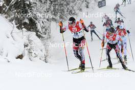 17.12.2017, Ramsau, Austria (AUT): Martin Fritz (AUT), Lukas Greiderer (AUT), Espen Bjoernstad (NOR), (l-r)  - FIS world cup nordic combined, individual gundersen HS96/10km, Ramsau (AUT). www.nordicfocus.com. © Rauschendorfer/NordicFocus. Every downloaded picture is fee-liable.