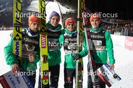 28.01.2017, Willingen, Germany (GER): Markus Eisenbichler (GER), Andreas Wellinger (GER), Richard Freitag (GER), Stephan Leyhe (GER), (l-r) - FIS world cup ski jumping, team HS145, Willingen (GER). www.nordicfocus.com. © Rauschendorfer/NordicFocus. Every downloaded picture is fee-liable.