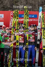 25.03.2017, Planica, Slovenia (SLO): Robert Johansson (NOR), Johann Andre Forfang (NOR), Anders Fannemel (NOR), Andreas Stjernen (NOR), (l-r) - FIS world cup ski flying, team HS225, Planica (SLO). www.nordicfocus.com. © Modica/NordicFocus. Every downloaded picture is fee-liable.