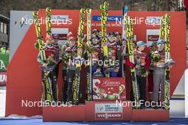25.03.2017, Planica, Slovenia (SLO): Markus Eisenbichler (GER), Richard Freitag (GER), Karl Geiger (GER), Andreas Wellinger (GER), Robert Johansson (NOR), Johann Andre Forfang (NOR), Anders Fannemel (NOR), Andreas Stjernen (NOR), Piotr Zyla (POL), Dawid Kubacki (POL), Maciej Kot (POL), Kamil Stoch (POL), (l-r) - FIS world cup ski flying, team HS225, Planica (SLO). www.nordicfocus.com. © Modica/NordicFocus. Every downloaded picture is fee-liable.