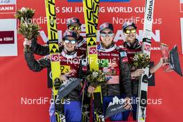 25.03.2017, Planica, Slovenia (SLO): Robert Johansson (NOR), Johann Andre Forfang (NOR), Anders Fannemel (NOR), Andreas Stjernen (NOR), (l-r) - FIS world cup ski flying, team HS225, Planica (SLO). www.nordicfocus.com. © Modica/NordicFocus. Every downloaded picture is fee-liable.