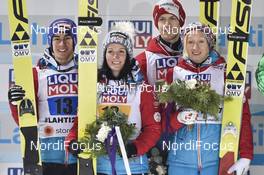 26.02.2017, Lahti, Finland (FIN): Michael Hayboeck (AUT), Stefan Kraft (AUT), Daniela Iraschko (AUT), (l-r) - FIS nordic world ski championships, ski jumping, mixed team HS100, Lahti (FIN). www.nordicfocus.com. © Thibaut/NordicFocus. Every downloaded picture is fee-liable.