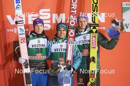 26.11.2017, Ruka, Finland (FIN): Johann Andre Forfang (NOR), Jernej Damjan (SLO), Andreas Wellinger (GER), (l-r) - FIS world cup ski jumping, individual HS142, Ruka (FIN). www.nordicfocus.com. © Rauschendorfer/NordicFocus. Every downloaded picture is fee-liable.
