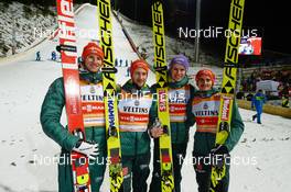 09.12.2017, Titisee-Neustadt, Germany (GER): Karl Geiger (GER), Markus Eisenbichler (GER), Andreas Wellinger (GER), Richard Freitag (GER), (l-r)  - FIS world cup ski jumping, team HS142, Titisee-Neustadt (GER). www.nordicfocus.com. © Rauschendorfer/NordicFocus. Every downloaded picture is fee-liable.