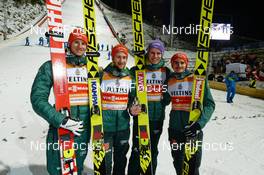09.12.2017, Titisee-Neustadt, Germany (GER): Karl Geiger (GER), Markus Eisenbichler (GER), Andreas Wellinger (GER), Richard Freitag (GER), (l-r)  - FIS world cup ski jumping, team HS142, Titisee-Neustadt (GER). www.nordicfocus.com. © Rauschendorfer/NordicFocus. Every downloaded picture is fee-liable.