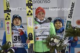 24.02.2017, Lahti, Finland (FIN): Yuki Ito (JPN), Carina Vogt (GER), Sara Takanashi (JPN), (l-r) - FIS nordic world ski championships, ski jumping ladies, individual HS100, Lahti (FIN). www.nordicfocus.com. © Thibaut/NordicFocus. Every downloaded picture is fee-liable.
