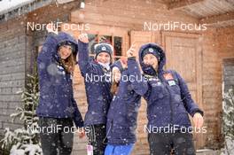 16.12.2017, Hinterzarten, Germany (GER): Lea Lemare (FRA), Julia Clair (FRA), Romane Dieu (FRA), Lucile Morat (FRA) - FIS world cup ski jumping ladies, team HS108, Hinterzarten (GER). www.nordicfocus.com. © Tumashov/NordicFocus. Every downloaded picture is fee-liable.