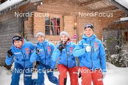 16.12.2017, Hinterzarten, Germany (GER): Anna Odine Stroem (NOR), Thea Sofie Kleven (NOR), Silje Opseth (NOR), Maren Lundby (NOR) - FIS world cup ski jumping ladies, team HS108, Hinterzarten (GER). www.nordicfocus.com. © Tumashov/NordicFocus. Every downloaded picture is fee-liable.