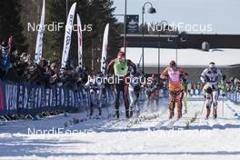 08.04.2017, Levi, Finland (FIN): Simen Oestensen (NOR), Andreas Nygaard (NOR), Oskar Kardin (SWE), Stian Hoelgaard (NOR), Oeystein Pettersen (NOR), (l-r) - Visma Ski Classics Yllaes-Levi, Levi (FIN). www.nordicfocus.com. © Manzoni/NordicFocus. Every downloaded picture is fee-liable.