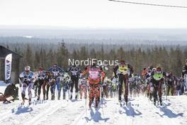 08.04.2017, Levi, Finland (FIN): Anders H¿st (NOR), Oeyvind Moen Fjeld (NOR), Andreas Holmberg (SWE), Jimmie Johnsson (SWE), Stian Hoelgaard (NOR), Tord Asle Gjerdalen (NOR), Andreas Nygaard (NOR), (l-r) - Visma Ski Classics Yllaes-Levi, Levi (FIN). www.nordicfocus.com. © Manzoni/NordicFocus. Every downloaded picture is fee-liable.