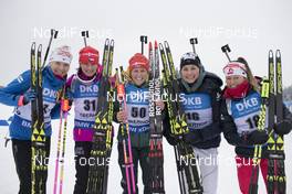 04.01.2018, Oberhof, Germany (GER): Kaisa Makarainen (FIN), Veronika Vitkova (CZE), Franziska Hildebrand (GER), Justine Braisaz (FRA), Weronika Nowakowska (POL), (l-r) -  IBU world cup biathlon, sprint women, Oberhof (GER). www.nordicfocus.com. © Manzoni/NordicFocus. Every downloaded picture is fee-liable.