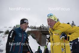03.01.2018, Oberhof, Germany (GER): Frank Schmidt (GER), Service Technician Team Switzerland, Wolfgang Pichler (GER), Team Sweden, (l-r) -  IBU world cup biathlon, training, Oberhof (GER). www.nordicfocus.com. © Manzoni/NordicFocus. Every downloaded picture is fee-liable.