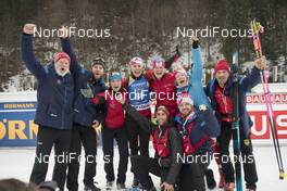 11.01.2018, Ruhpolding, Germany (GER): Matthias Ahrens (GER) coach Team Canada, Julia Ransom (CAN), Rosanna Crawford (CAN), Sarah Beaudry (CAN), Emma Lunder (CAN), (l-r) -  IBU world cup biathlon, individual women, Ruhpolding (GER). www.nordicfocus.com. © Manzoni/NordicFocus. Every downloaded picture is fee-liable.
