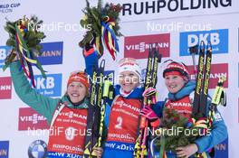 14.01.2018, Ruhpolding, Germany (GER): Laura Dahlmeier (GER), Kaisa Makarainen (FIN), Veronika Vitkova (CZE), (l-r) -  IBU world cup biathlon, mass women, Ruhpolding (GER). www.nordicfocus.com. © Manzoni/NordicFocus. Every downloaded picture is fee-liable.
