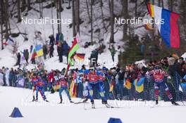 14.01.2018, Ruhpolding, Germany (GER): Darya Domracheva (BLR), Lisa Vittozzi (ITA), Marte Olsbu (NOR), (l-r) -  IBU world cup biathlon, mass women, Ruhpolding (GER). www.nordicfocus.com. © Manzoni/NordicFocus. Every downloaded picture is fee-liable.
