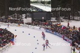 14.01.2018, Ruhpolding, Germany (GER): Rosanna Crawford (CAN), Lisa Vittozzi (ITA), Dorothea Wierer (ITA), Anais Chevalier (FRA), Marte Olsbu (NOR), Darya Domracheva (BLR), (l-r) -  IBU world cup biathlon, mass women, Ruhpolding (GER). www.nordicfocus.com. © Manzoni/NordicFocus. Every downloaded picture is fee-liable.