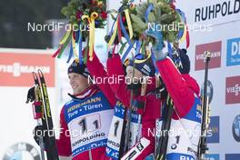 12.01.2018, Ruhpolding, Germany (GER): Lars Helge Birkeland (NOR), Tarjei Boe (NOR), Johannes Thingnes Boe (NOR), (l-r) -  IBU world cup biathlon, relay men, Ruhpolding (GER). www.nordicfocus.com. © Manzoni/NordicFocus. Every downloaded picture is fee-liable.