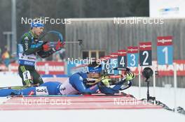 12.01.2018, Ruhpolding, Germany (GER): Simon Schempp (GER), Thierry Chenal (ITA), (l-r) -  IBU world cup biathlon, relay men, Ruhpolding (GER). www.nordicfocus.com. © Manzoni/NordicFocus. Every downloaded picture is fee-liable.