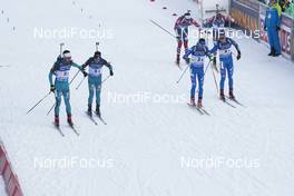 12.01.2018, Ruhpolding, Germany (GER): Martin Fourcade (FRA), Antonin Guigonnat (FRA), Thierry Chenal (ITA), Dominik Windisch (ITA), Emil Hegle Svendsen (NOR), Johannes Thingnes Boe (NOR), (l-r) -  IBU world cup biathlon, relay men, Ruhpolding (GER). www.nordicfocus.com. © Manzoni/NordicFocus. Every downloaded picture is fee-liable.